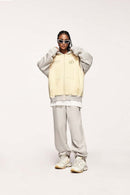 Colorblock Embroidered Zip Hoodie - Apricot