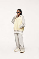 Colorblock Embroidered Zip Hoodie - Apricot