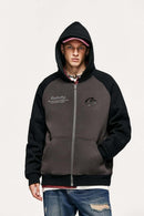Colorblock Embroidered Zip Hoodie - Dark Gray