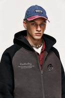 Colorblock Embroidered Zip Hoodie - Dark Gray