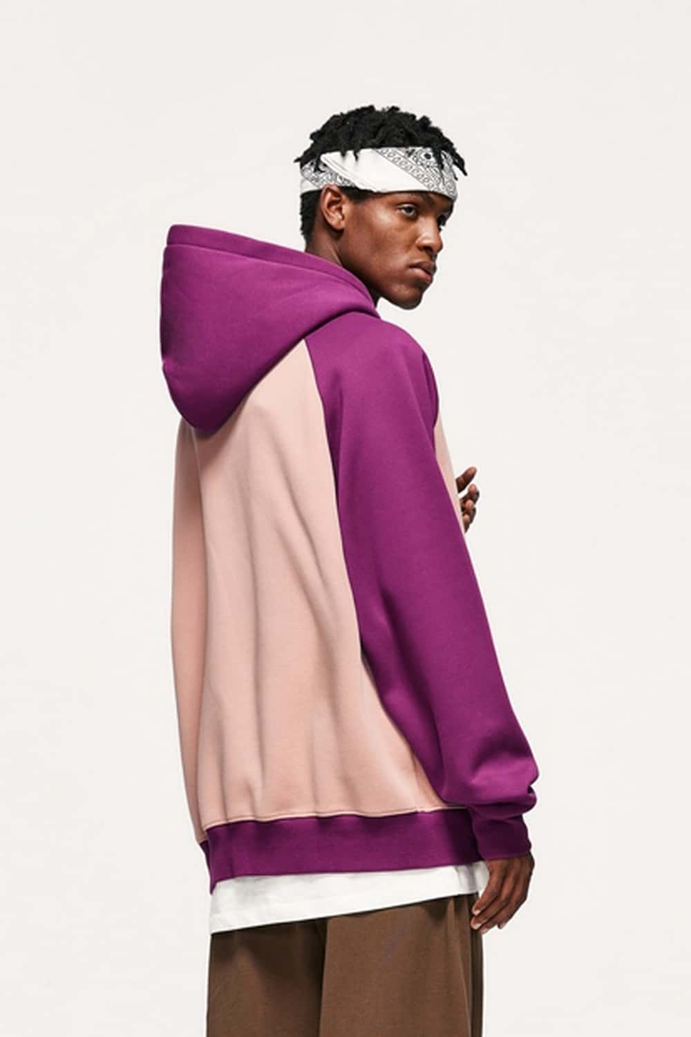Colorblock Embroidered Zip Hoodie - Pale Pink