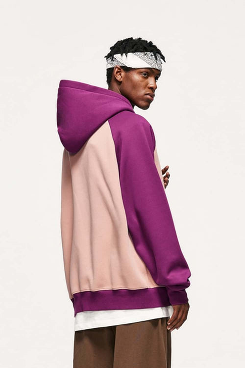 Colorblock Embroidered Zip Hoodie - Pale Pink