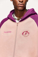 Colorblock Embroidered Zip Hoodie - Pale Pink
