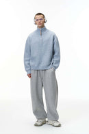Ribbed Half-Zip High-Neck Sweater - Baby Blue