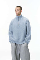 Ribbed Half-Zip High-Neck Sweater - Baby Blue