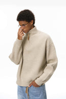 Ribbed Half-Zip High-Neck Sweater - Oat Gray