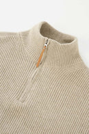 Ribbed Half-Zip High-Neck Sweater - Oat Gray