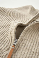 Ribbed Half-Zip High-Neck Sweater - Oat Gray