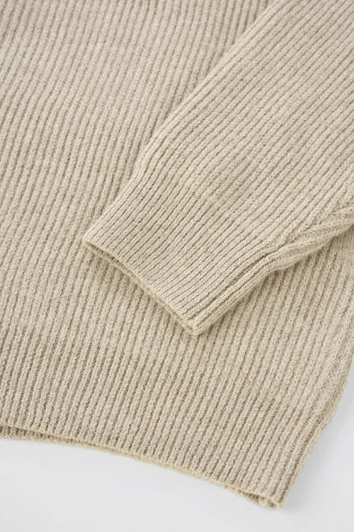 Ribbed Half-Zip High-Neck Sweater - Oat Gray