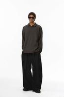 Waffle Open-Collar Long Sleeve Polo - Coffee