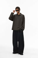 Waffle Open-Collar Long Sleeve Polo - Coffee