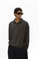 Waffle Open-Collar Long Sleeve Polo - Coffee