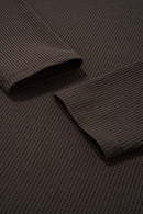 Waffle Open-Collar Long Sleeve Polo - Coffee