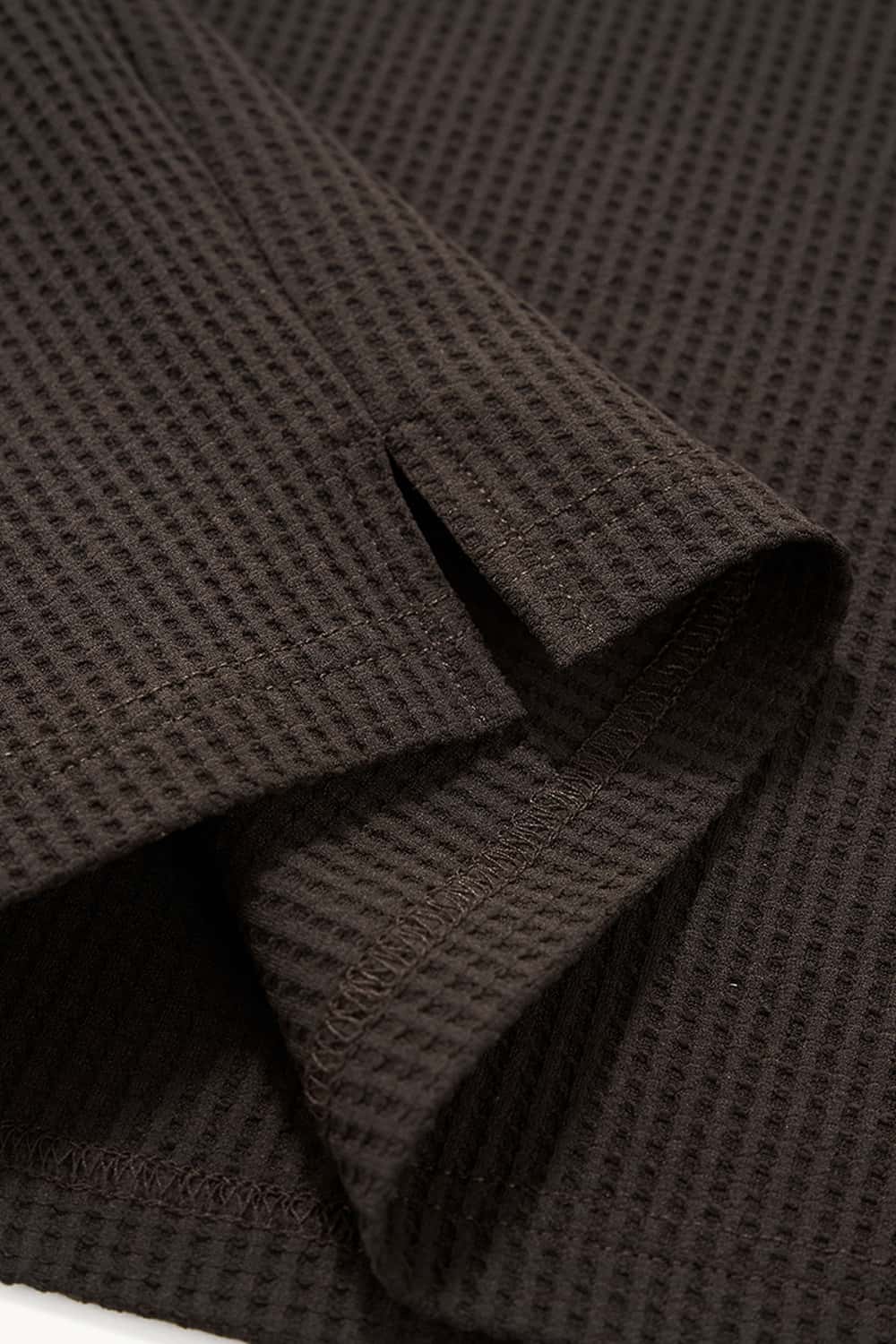 Waffle Open-Collar Long Sleeve Polo - Coffee