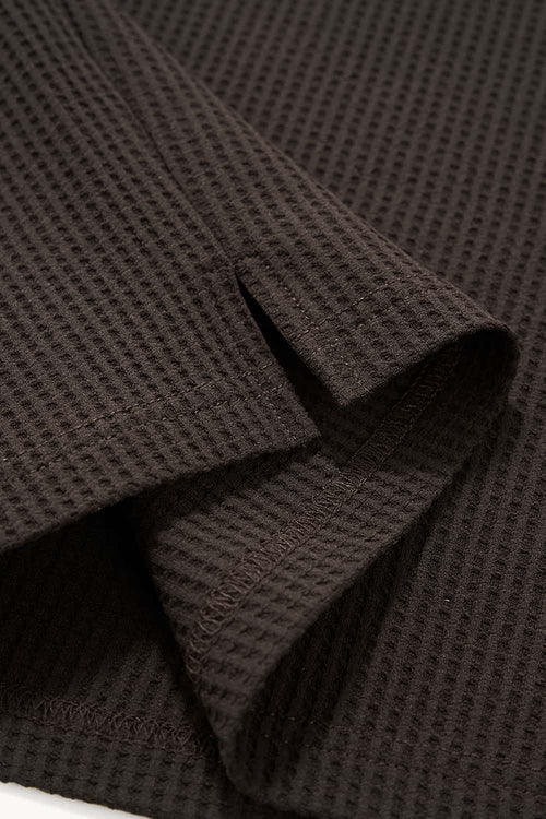 Waffle Open-Collar Long Sleeve Polo - Coffee