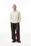 Waffle Open-Collar Long Sleeve Polo - Off White
