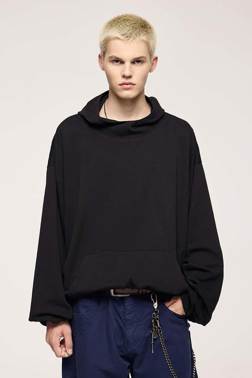 Cropped Boxy Hooded Sweatshirt - Active Black