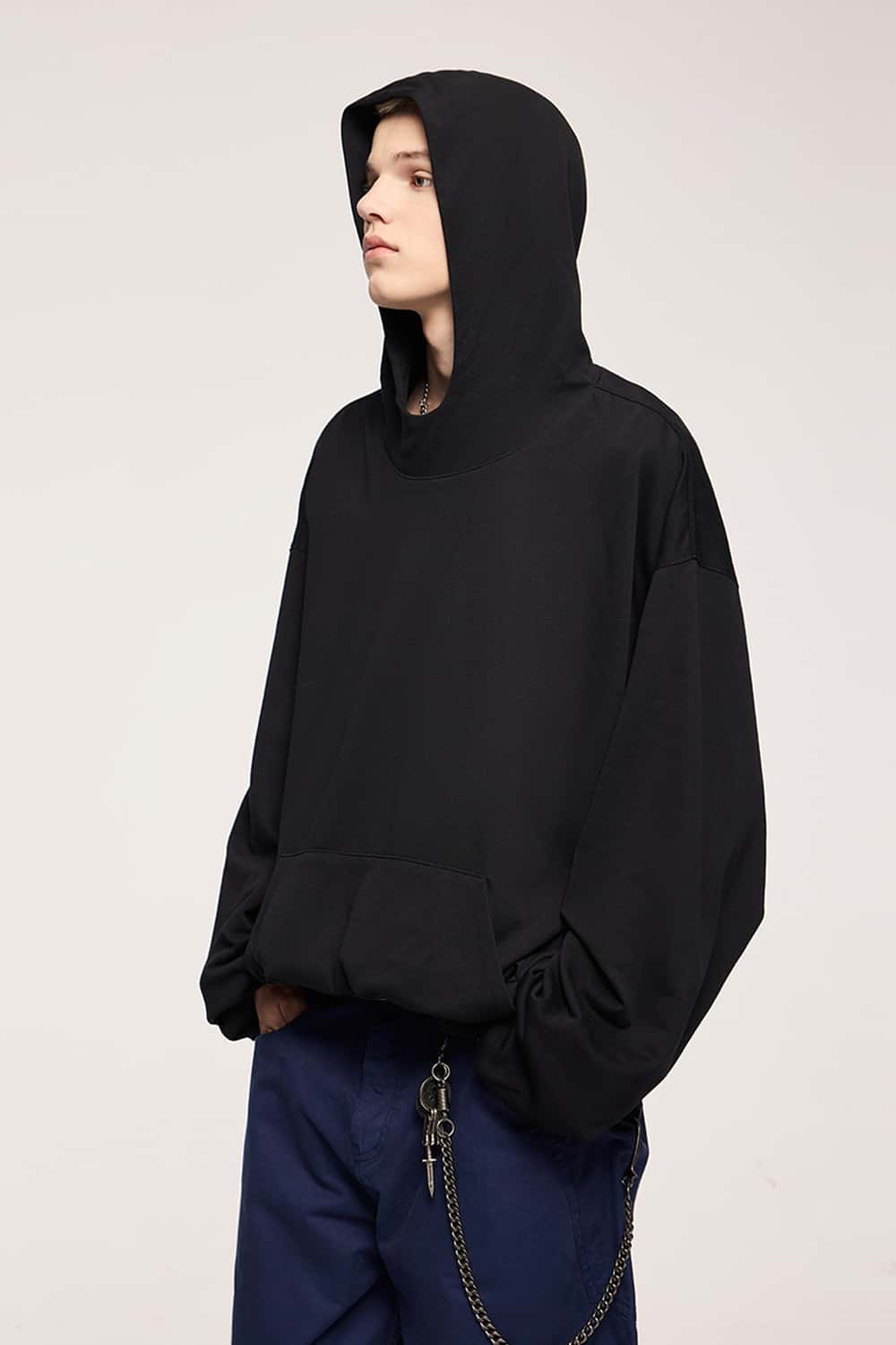 Cropped Boxy Hooded Sweatshirt - Active Black