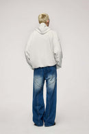 Cropped Boxy Hooded Sweatshirt - Flower Gray