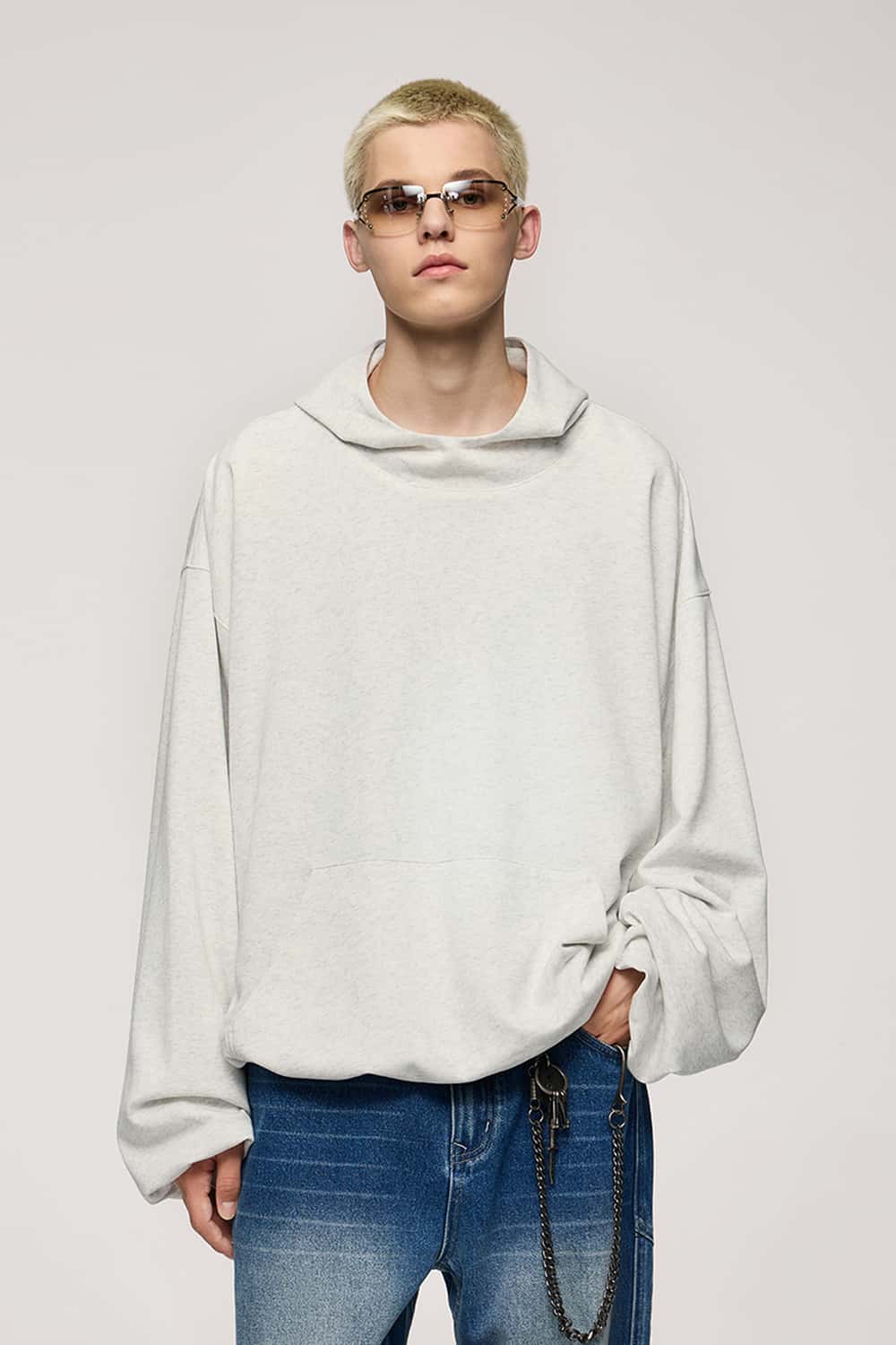 Cropped Boxy Hooded Sweatshirt - Flower Gray