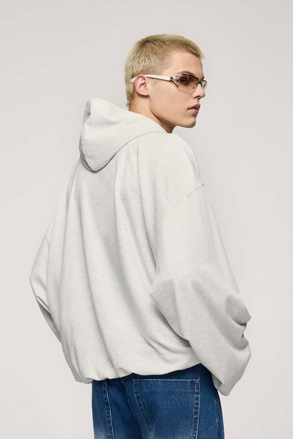 Cropped Boxy Hooded Sweatshirt - Flower Gray