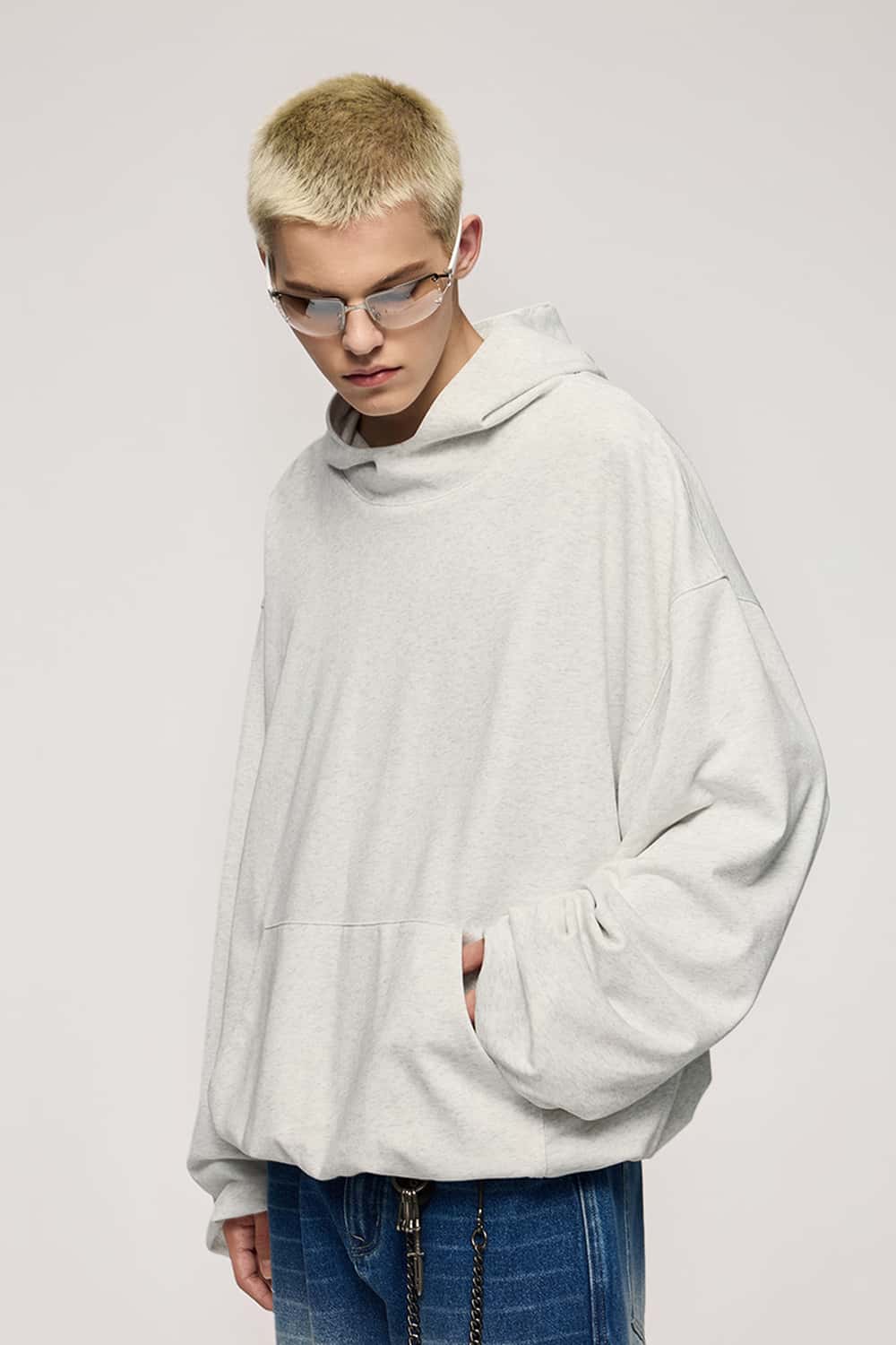 Cropped Boxy Hooded Sweatshirt - Flower Gray