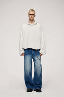 Cropped Boxy Hooded Sweatshirt - Flower Gray