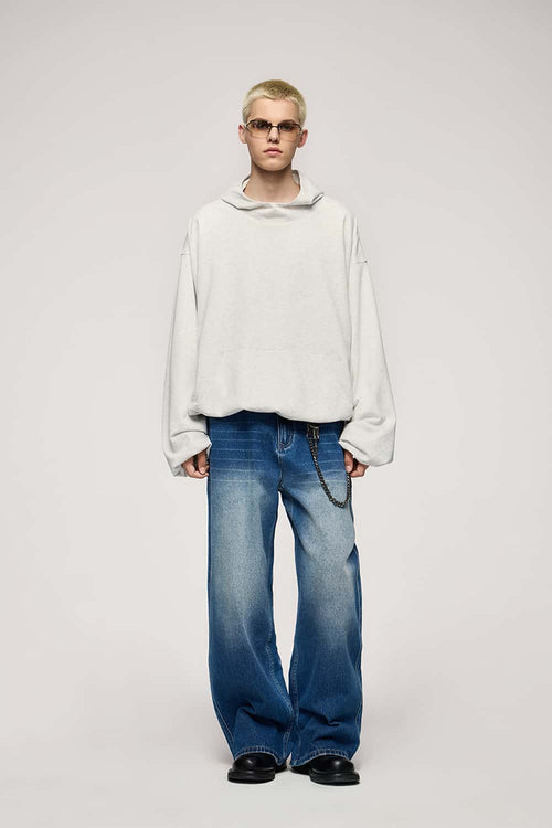 Cropped Boxy Hooded Sweatshirt - Flower Gray