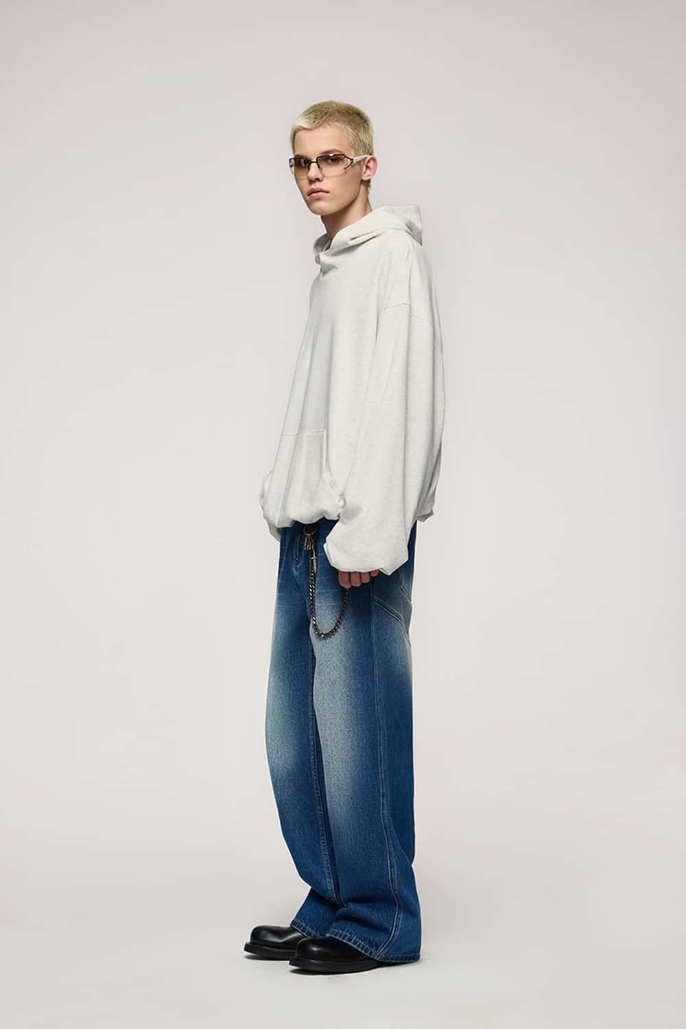 Cropped Boxy Hooded Sweatshirt - Flower Gray