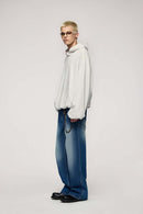 Cropped Boxy Hooded Sweatshirt - Flower Gray