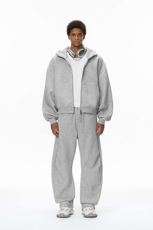 Fleece Curved-Leg Sweatpants - Flower Gray