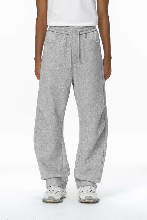 Fleece Curved-Leg Sweatpants - Flower Gray