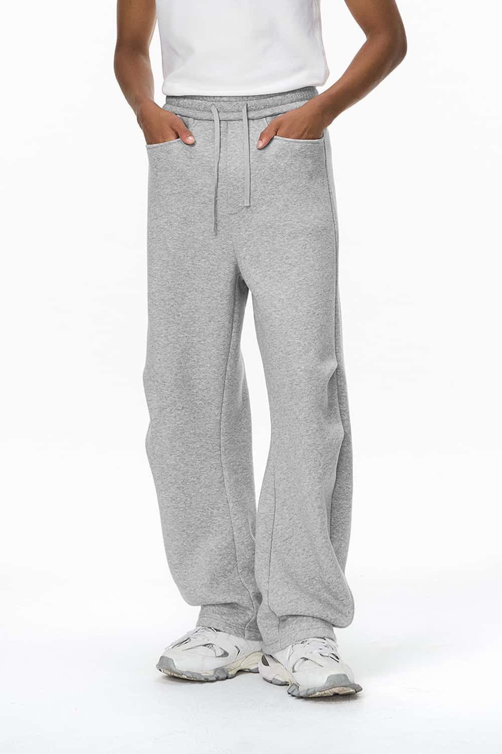 Fleece Curved-Leg Sweatpants - Flower Gray