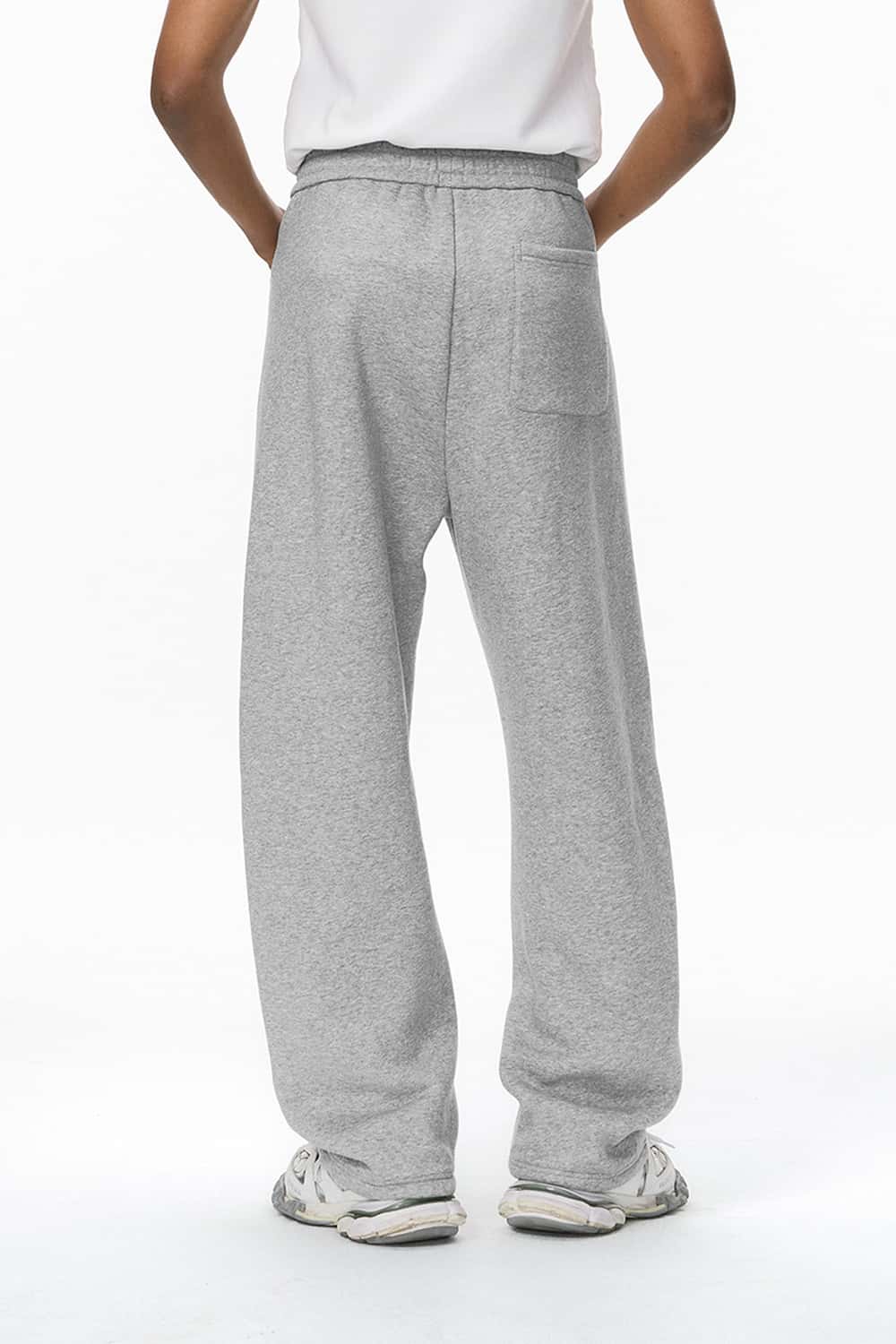 Fleece Curved-Leg Sweatpants - Flower Gray