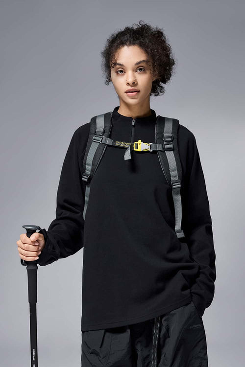 Half-Zip Raglan Long Sleeve Top - Black