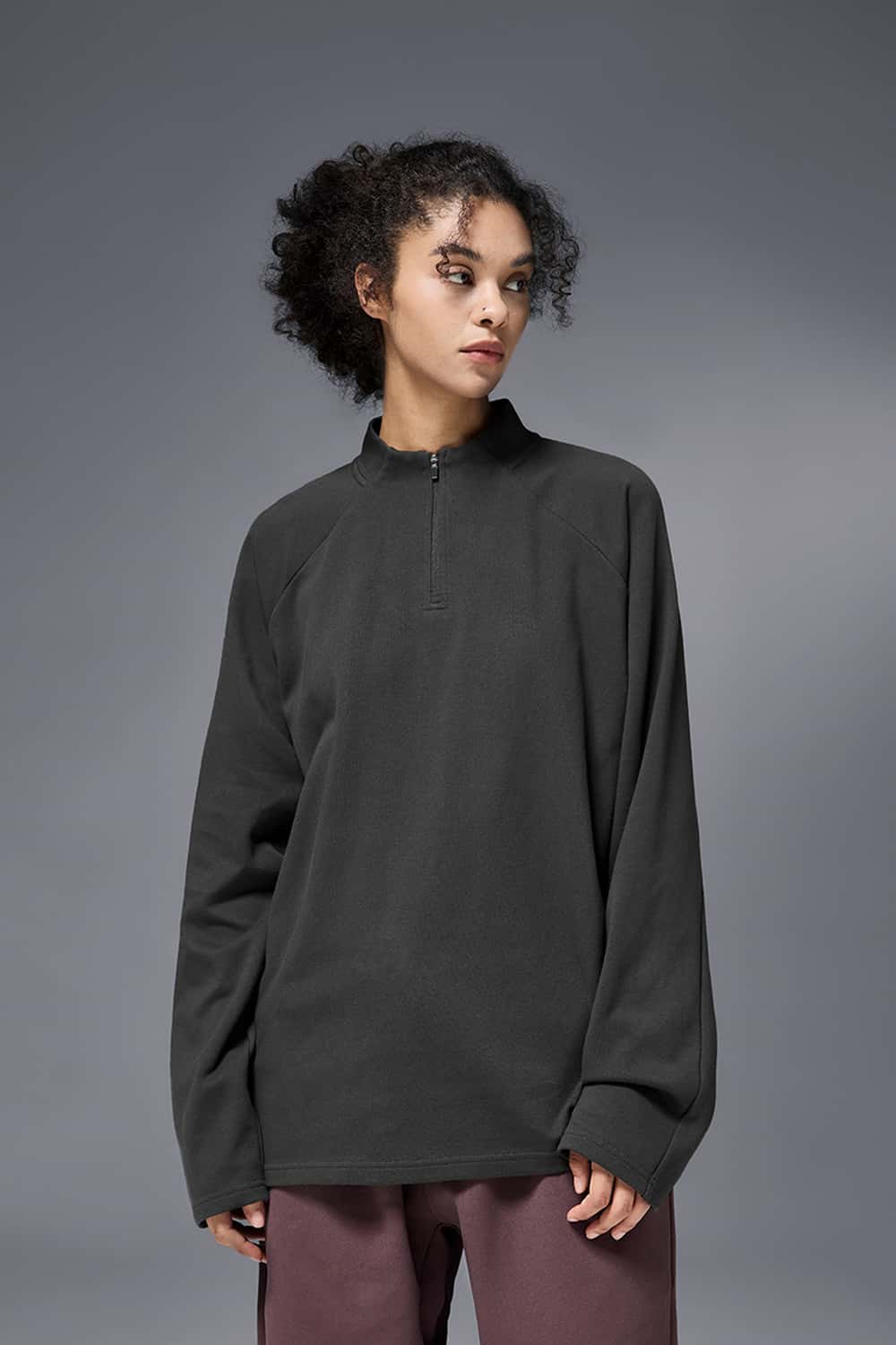 Half-Zip Raglan Long Sleeve Top - Dark Gray