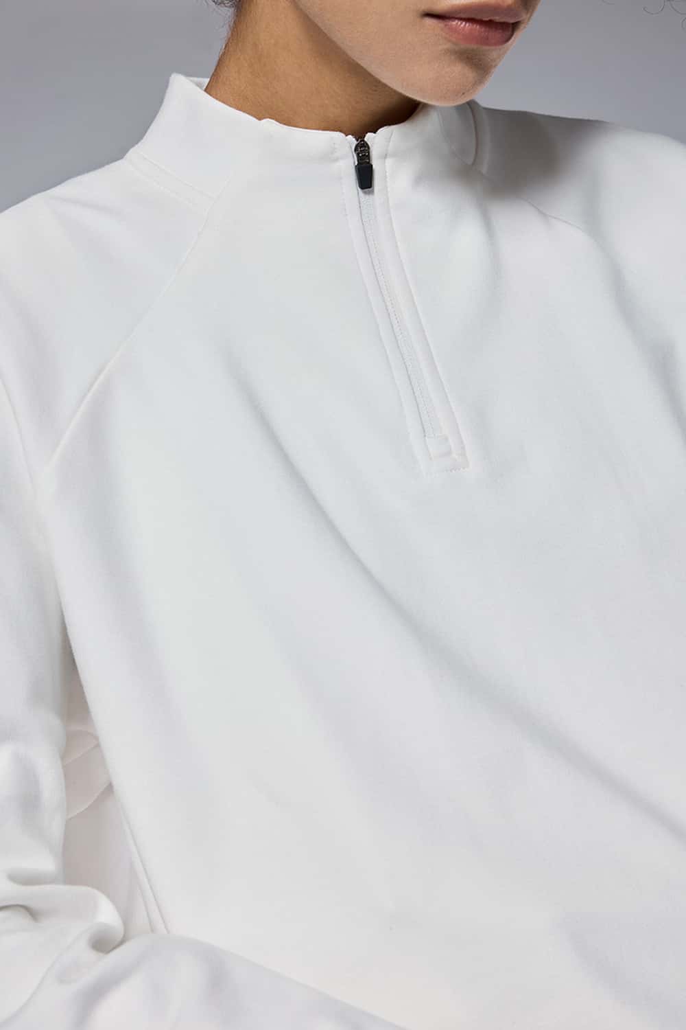 Half-Zip Raglan Long Sleeve Top - Off White