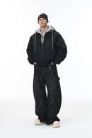 Detachable Hood Bomber Jacket - Black