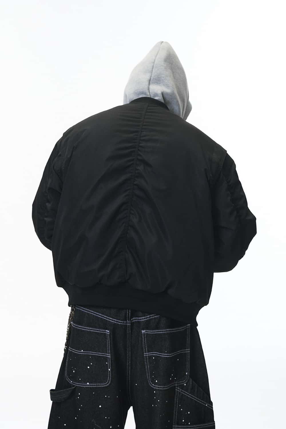 Detachable Hood Bomber Jacket - Black