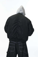 Detachable Hood Bomber Jacket - Black