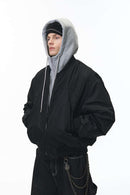 Detachable Hood Bomber Jacket - Black