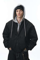 Detachable Hood Bomber Jacket - Black