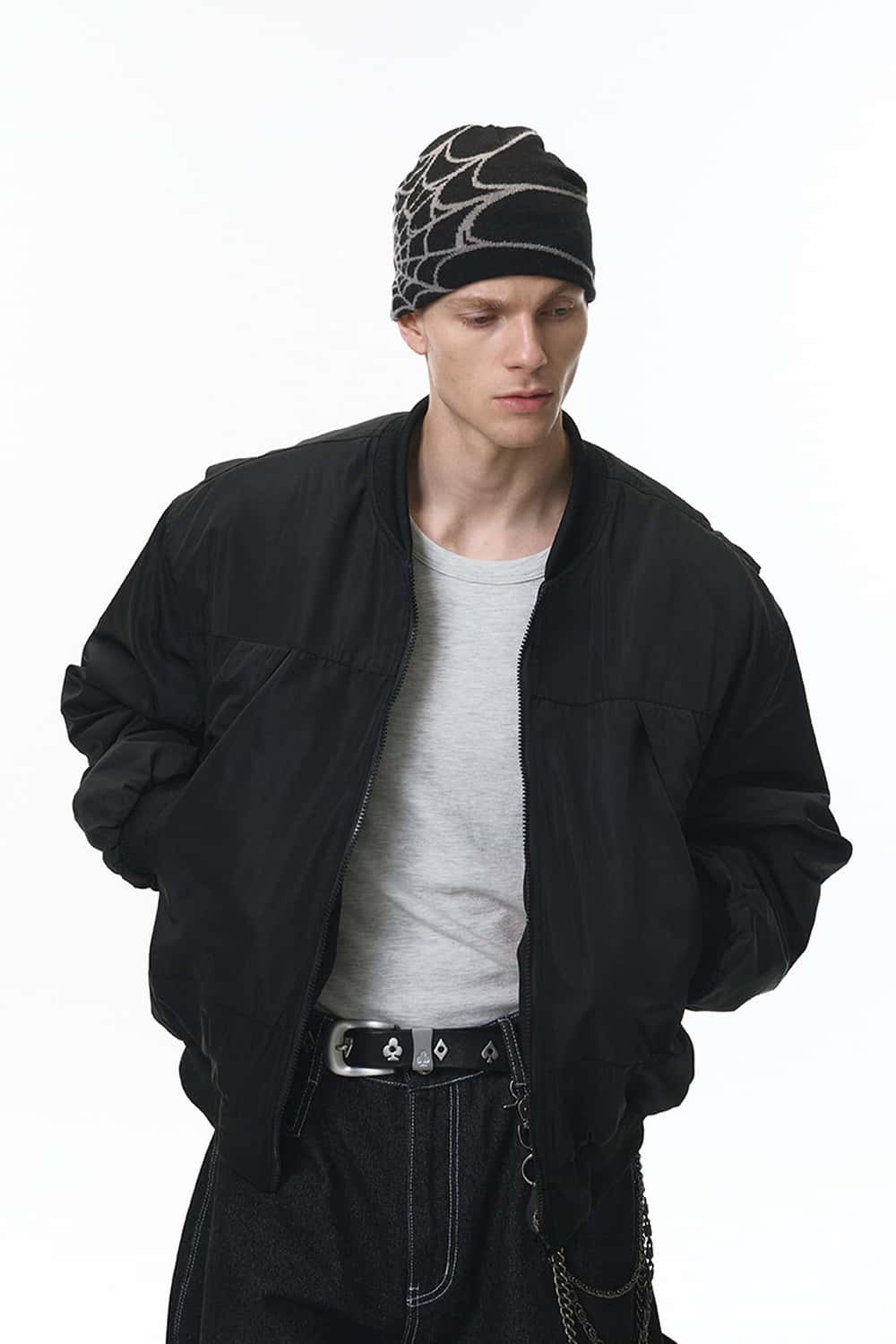Detachable Hood Bomber Jacket - Black