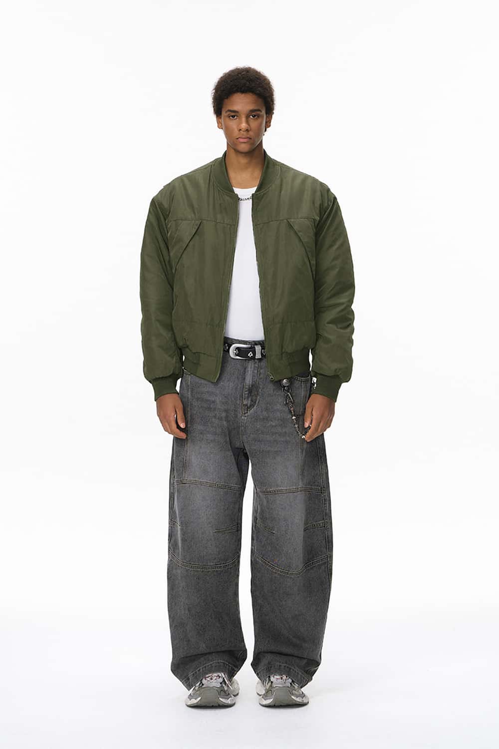 Detachable Hood Bomber Jacket - Olive