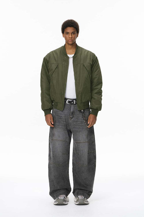 Detachable Hood Bomber Jacket - Olive
