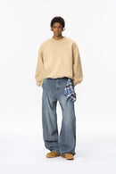 Washed Scarf Wide-Leg Jeans - Blue