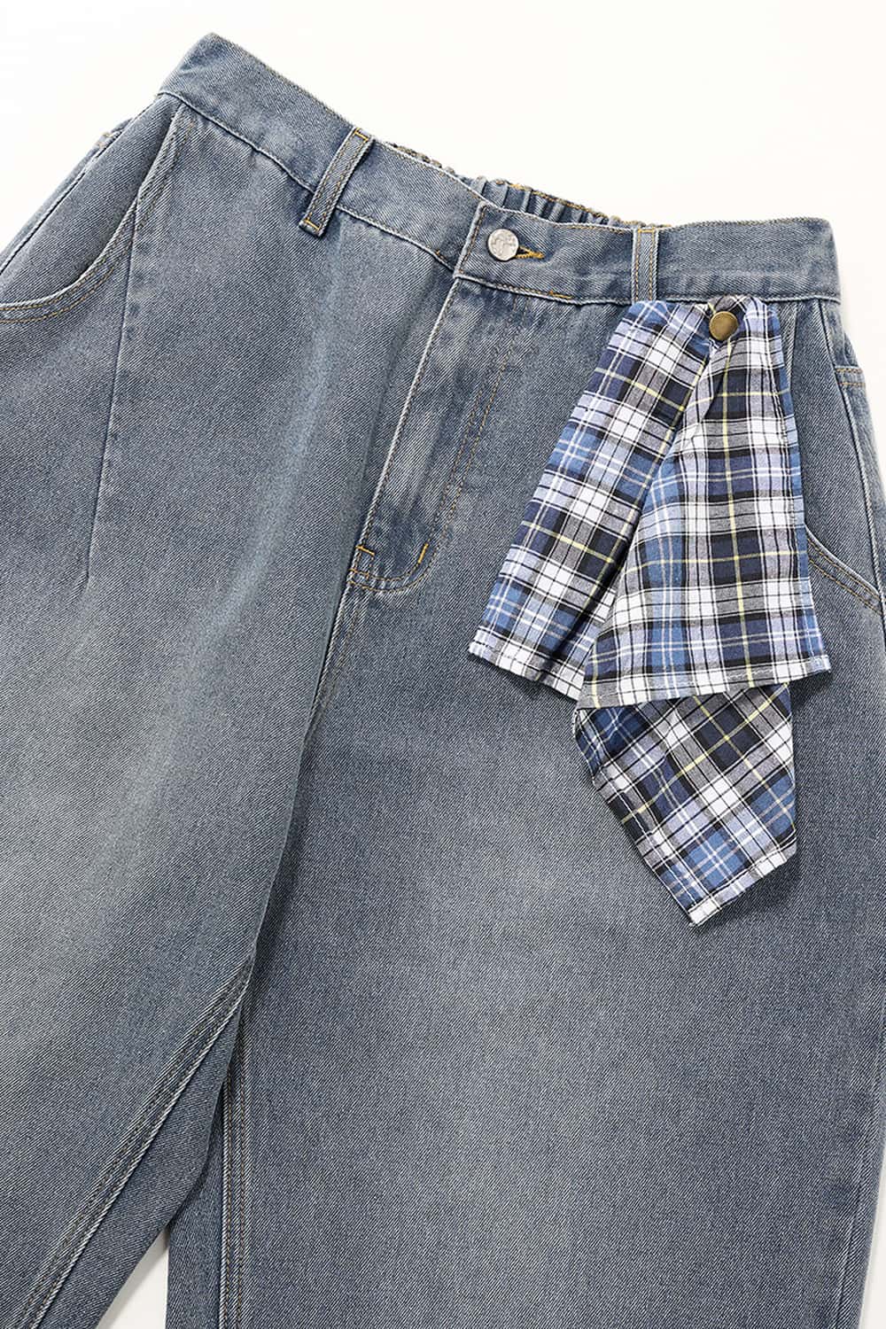 Washed Scarf Wide-Leg Jeans - Blue