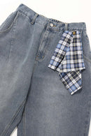 Washed Scarf Wide-Leg Jeans - Blue