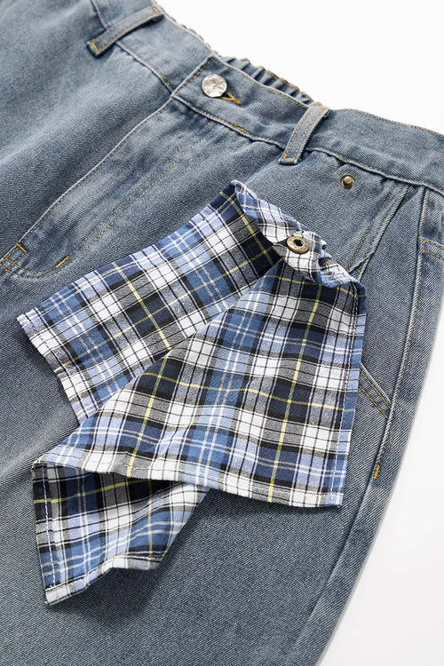 Washed Scarf Wide-Leg Jeans - Blue