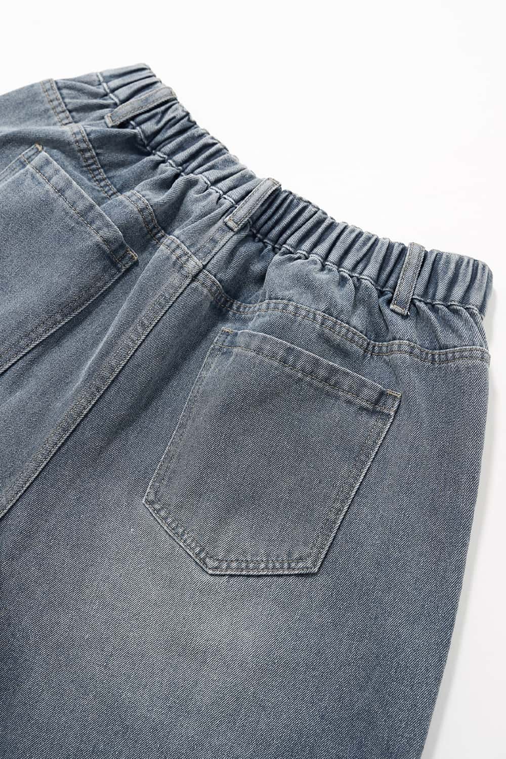Washed Scarf Wide-Leg Jeans - Blue